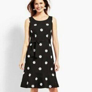 Talbots Black & White Daisy Fit & Flare Sleeveless Embroidered Dress